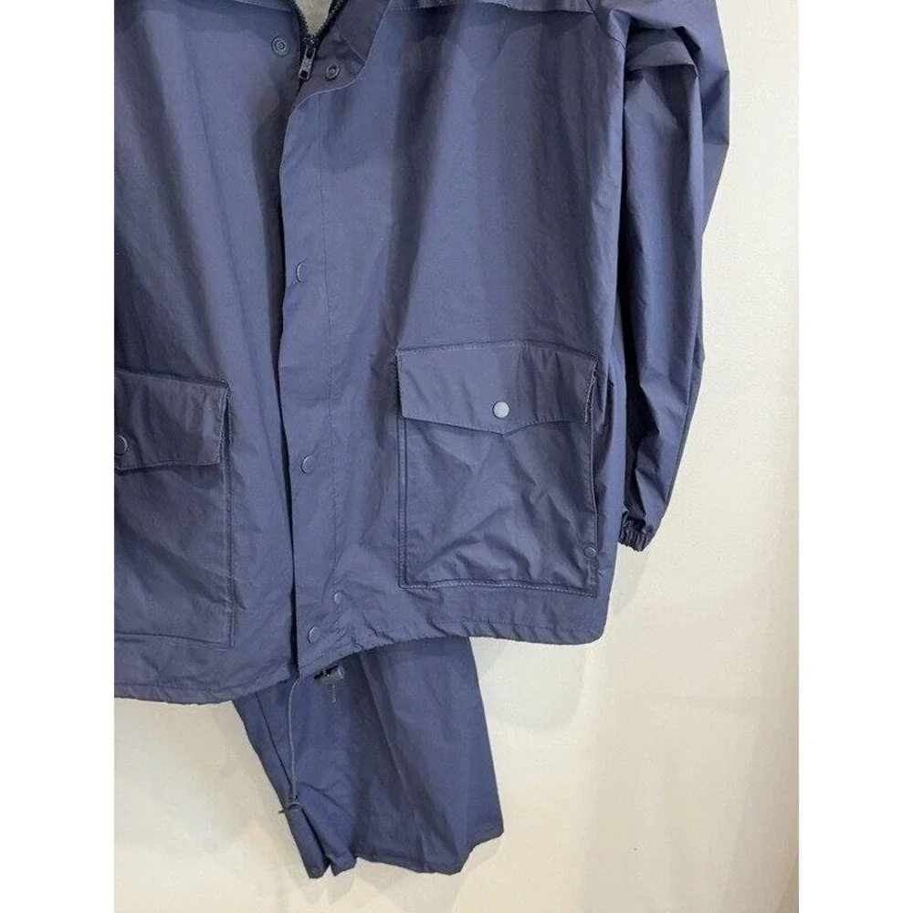 Bass Pro Shops Rain Suit Mens Medium Blue Hooded Waterproof Jacket Pants Fishing